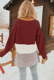 Pull colorblock pour femmes boutonné en tricot à manches longues