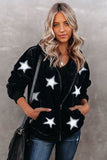 Women's Camo Stars Print Zipper Fleece Hooded Coat with Pockets