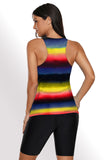 Womens Racerback Ombre Color Block Print Tankini Swimsuits