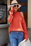 Women's Cold Shoulder Mock Neck Knitted Sweater with Side Slits