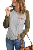 Womens Raglan Sleeve Striped Top with Pocket