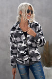 Women's Camo Stars Print Zipper Fleece Hooded Coat with Pockets