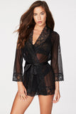 3pcs Black Sexy Bra And Panty Sets With Robe