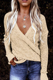 Women's Deep V Neck Knitted Pullover Wrap Long Sleeve Knit Sweater