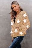 Women's Camo Stars Print Zipper Fleece Hooded Coat with Pockets