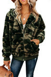 Women's Camo Stars Print Zipper Fleece Hooded Coat with Pockets