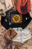 Leopard Striped Sunflower Print Womens Sweatshirt Crewneck Pullover Tee Tops