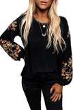 Floral Embroidery Crew Neck Long Sleeve Tops