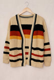 Womens Cardigan Color Block Striped Pocket Knit Sweaters Coat Outwear