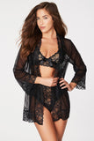 3pcs Black Sexy Bra And Panty Sets With Robe