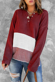 Women's Colorblock Sweater Buttoned Knitted Long Sleeve Pullover Top