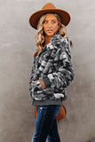 Women's Camo Stars Print Zipper Fleece Hooded Coat with Pockets