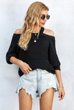 Womens Knit Sweaters Cotton Cold Shoulder Tunic Sweater Tops