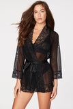 3pcs Black Sexy Bra And Panty Sets With Robe