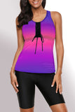 Womens Racerback Ombre Color Block Print Tankini Swimsuits