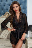 3pcs Black Sexy Bra And Panty Sets With Robe