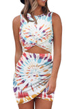 Women Summer Sleeveless Bodycon Tank Dress Tie Dye Cut Out Club Party Mini Dress