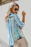 Striped Long Sleeve Top Button Down Shirt For Women
