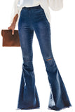 Butterfly Print Distressed Elastic High Waist Flare Jeans