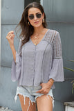 Womens Crochet White Bell Sleeve Top