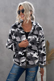 Women's Camo Stars Print Zipper Fleece Hooded Coat with Pockets