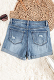 High Rise Button Fly Distressed Denim Shorts