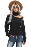 Women's  Strapped Cut Out Shoulder Knitted Top Solid Color Turtleneck Sweater