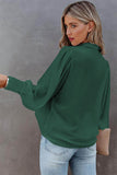 Solid Color Button Up Puff Sleeve Blouse
