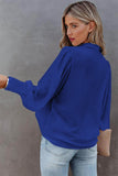 Solid Color Button Up Puff Sleeve Blouse