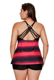 Womens 2 Piece Bathing Suit Criss Cross Back Color Block Print Tankini Swimsuit
