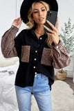 Womens Leopard Contrast Denim Jackets Boyfriend Oversized Blouses Tops