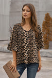 Womens V Neck Print Bell Sleeve Blouse