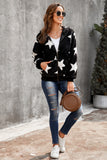 Women's Camo Stars Print Zipper Fleece Hooded Coat with Pockets