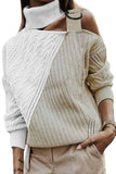 Women's Loose Jumper Knit Tops Turtleneck Cold Shoulder Sweater