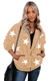 Women's Camo Stars Print Zipper Fleece Hooded Coat with Pockets
