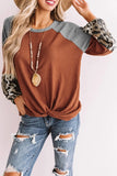 Long Sleeve Waffle Knit Orange Blouse with Twist Knot