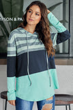 Women's Casual Color Block Pullover Hooded Sweatshirts Drawstring Hoodie