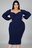 Women's Long Sleeve V Neck Midi Dress Front Knot Plus Size Bodycon Dresses