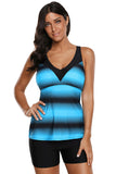 Womens Criss Cross Ombre Print Strappy Tankini Top with Boyshorts Swimsuit Bathing Suits