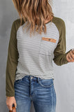 Womens Raglan Sleeve Striped Top with Pocket