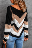 Pull en tricot ample à chevrons pour femmes Pull en tricot colorblock