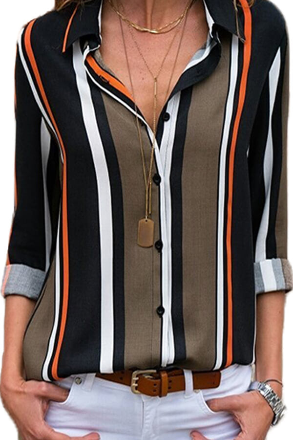 Womens Multicolor Striped Long Sleeve Shirt