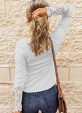 Beige Crochet Lace Hem Sleeve Button Top