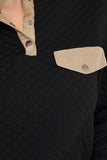 Dark Gray Quilted Snaps Stand Neck Sweatshirt with Fake Front Pocket