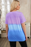 Crew Neck Tie-dye Colorblock Plus Size Tee