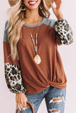 Long Sleeve Waffle Knit Orange Blouse with Twist Knot