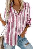 Striped Long Sleeve Top Button Down Shirt For Women