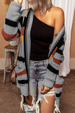 Womens Cardigan Color Block Striped Pocket Knit Sweaters Coat Outwear