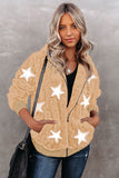 Women's Camo Stars Print Zipper Fleece Hooded Coat with Pockets