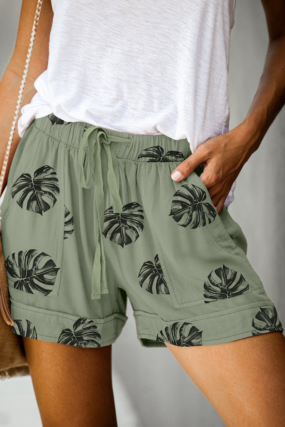 Print Drawstring Casual Shorts with Pocket